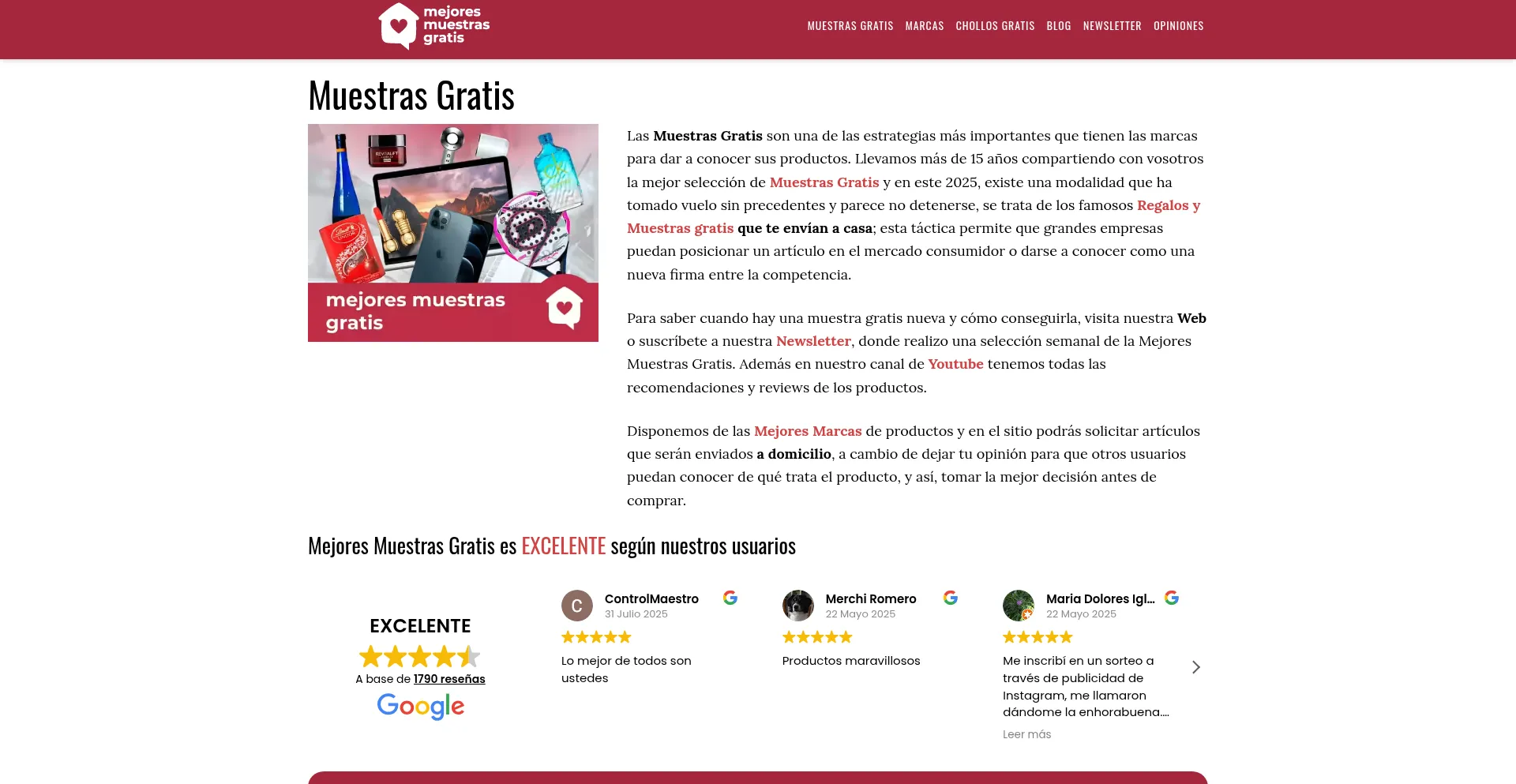 Website screenshot of Mejoresmuestrasgratis.com