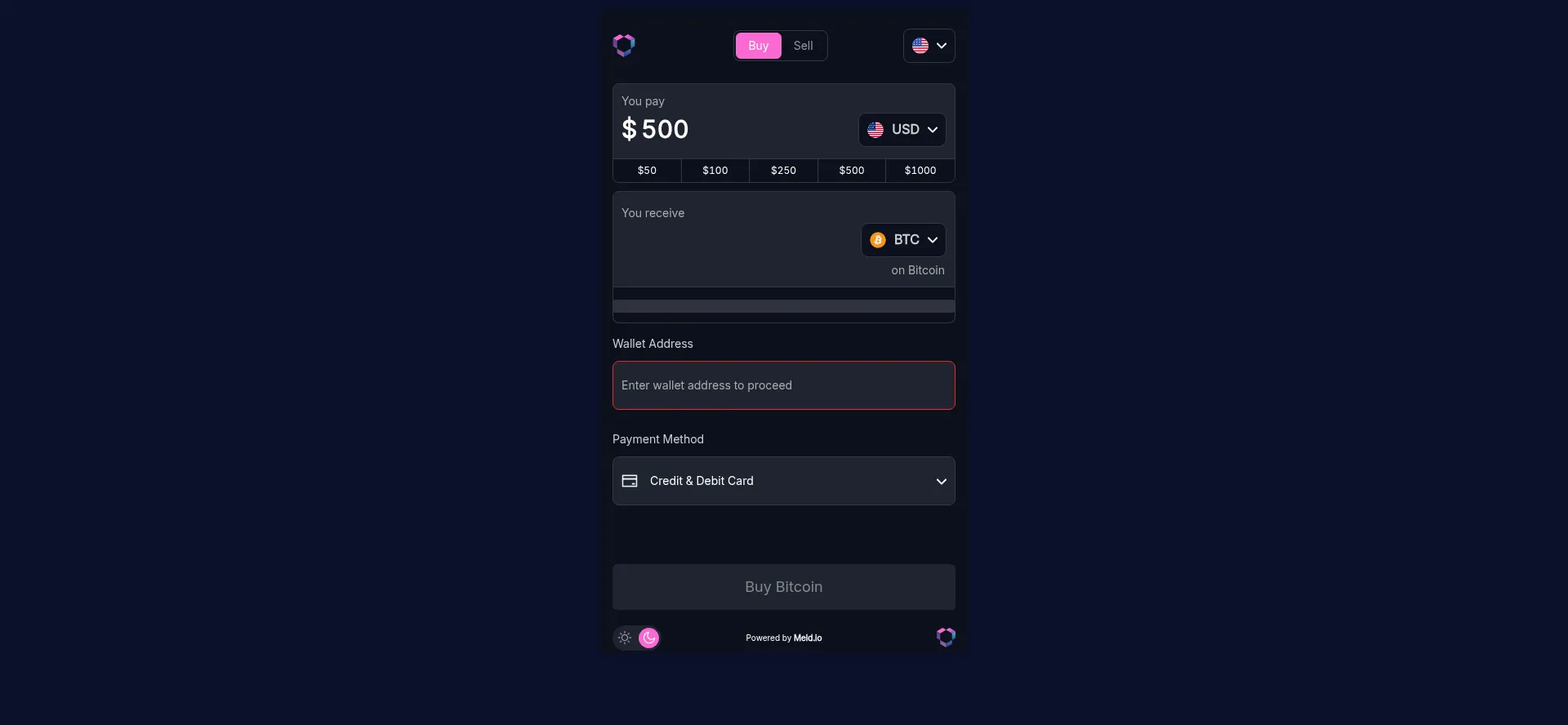 Website screenshot of Meldcrypto.com