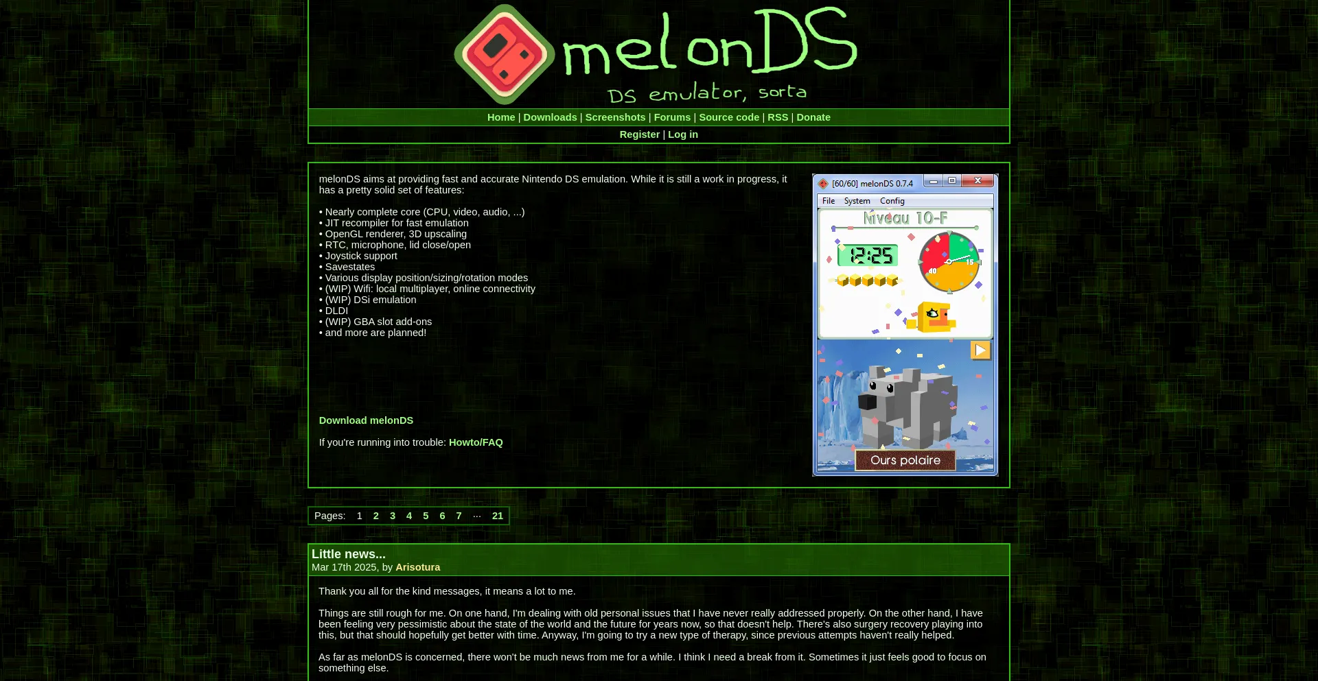 Website screenshot of Melonds.kuribo64.net