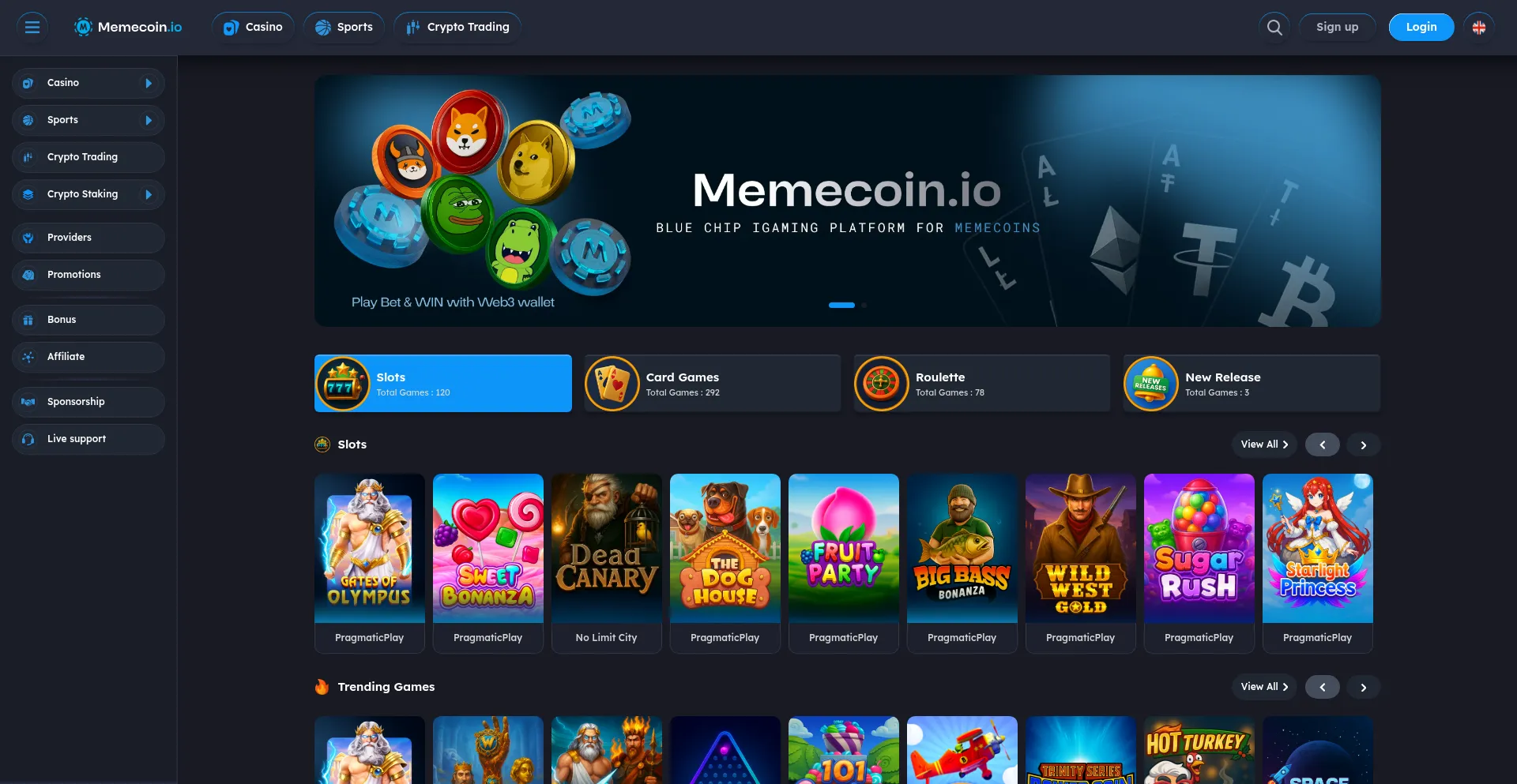 Website screenshot of Memecoin.io