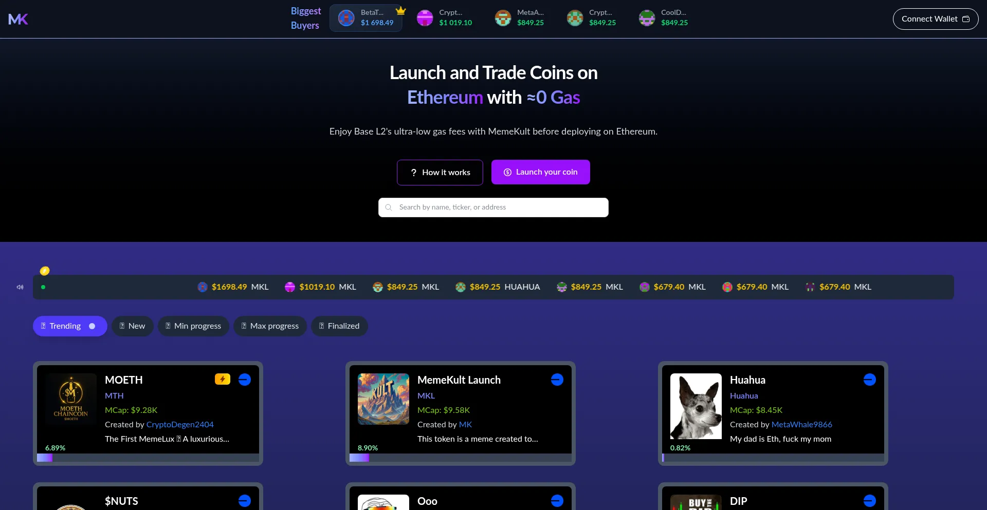 Website screenshot of Memekult.com