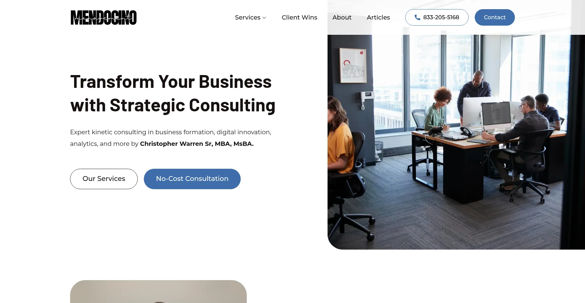 Website screenshot of Mendocinomanagement.com