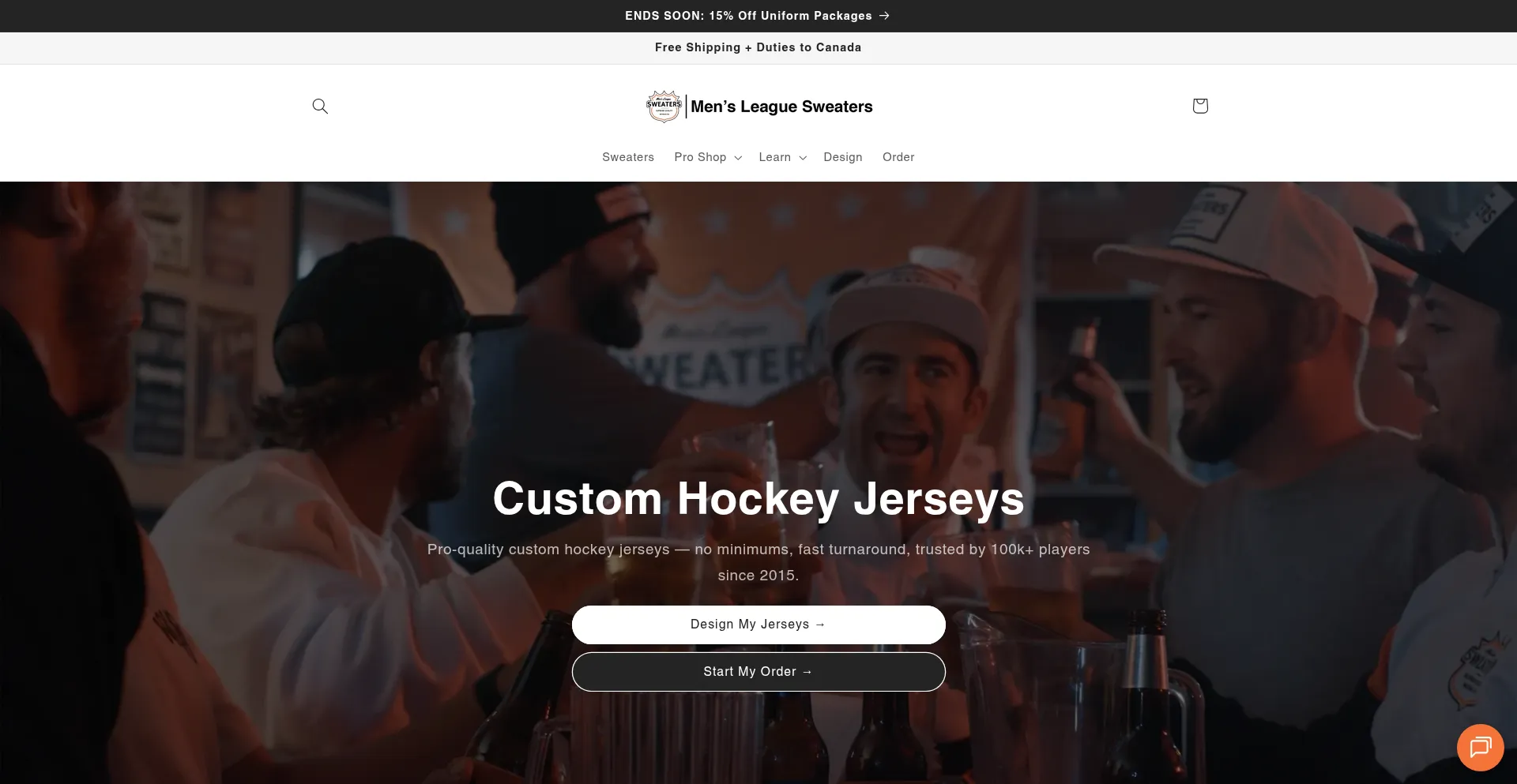 Website screenshot of Mensleaguesweaters.com
