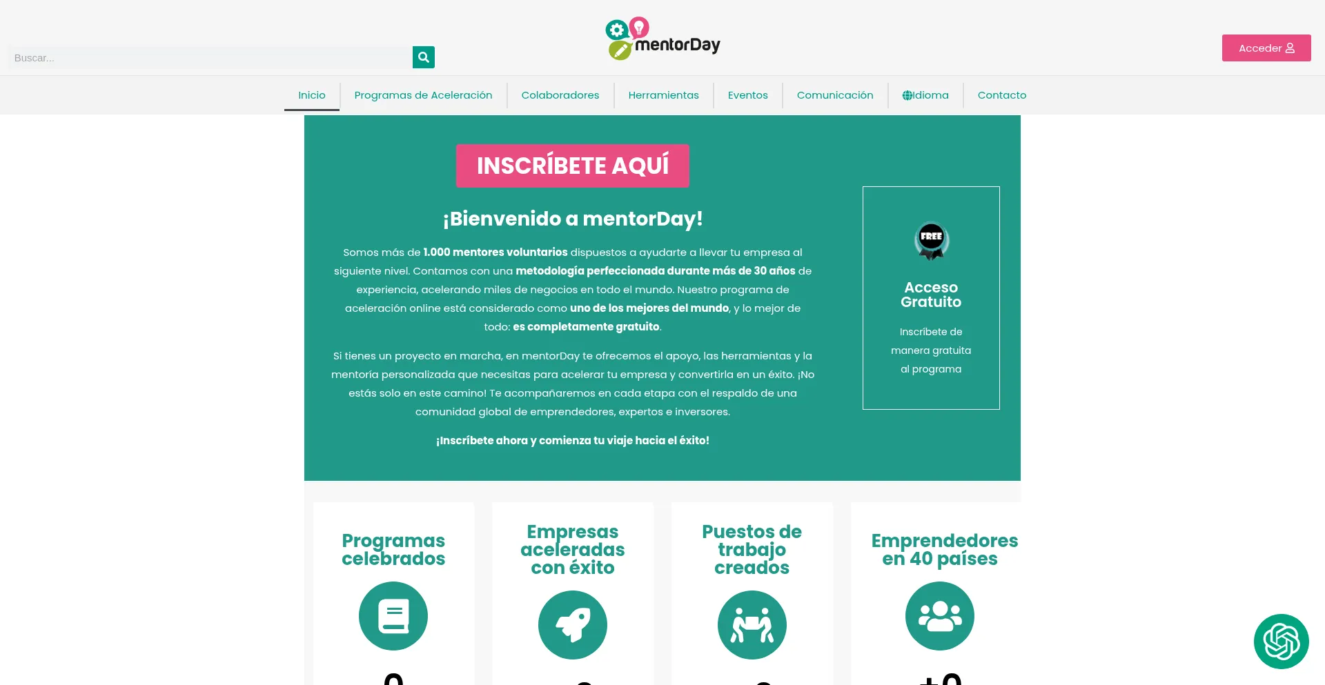 Website screenshot of Mentorday.es