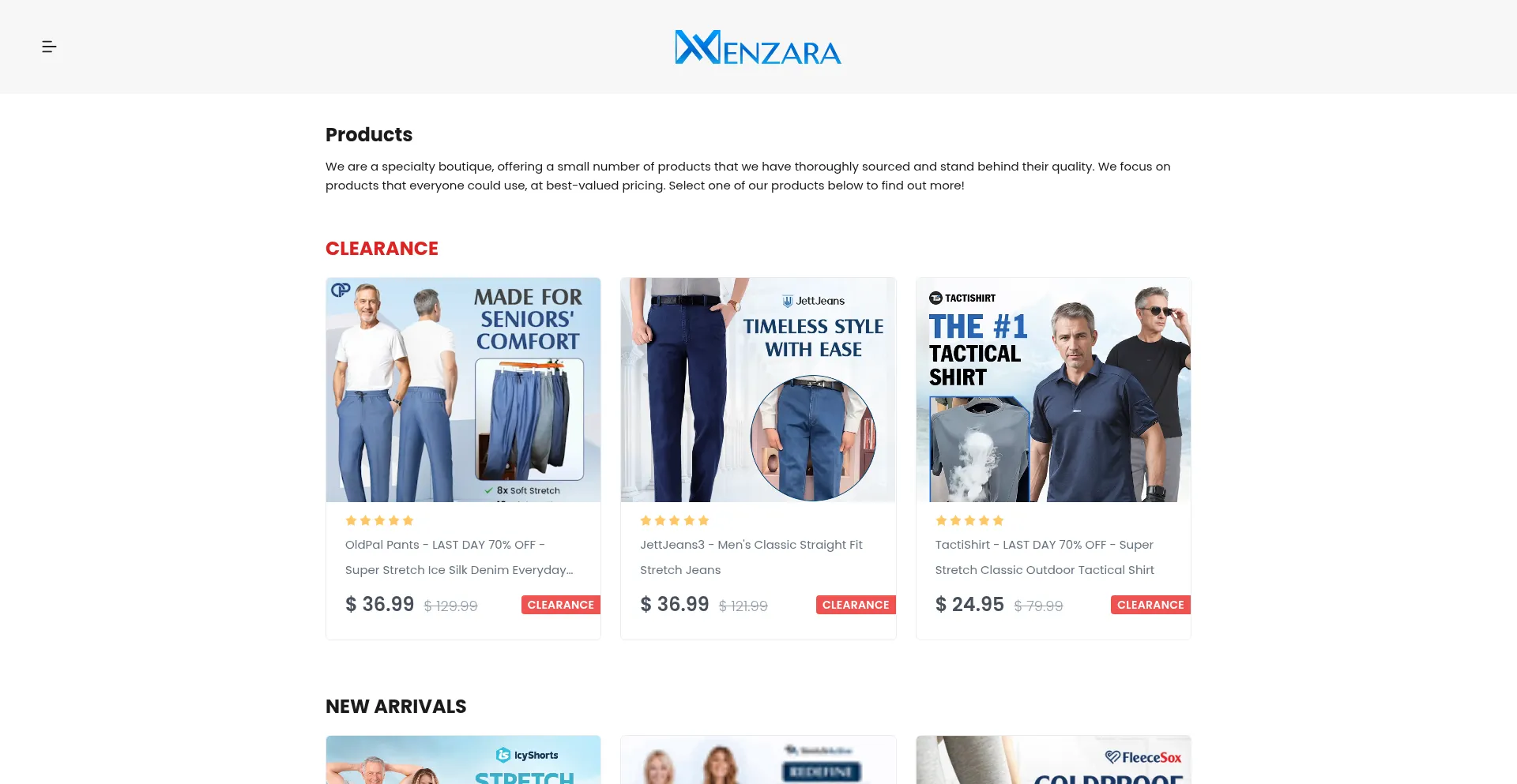 Website screenshot of Menzara.com