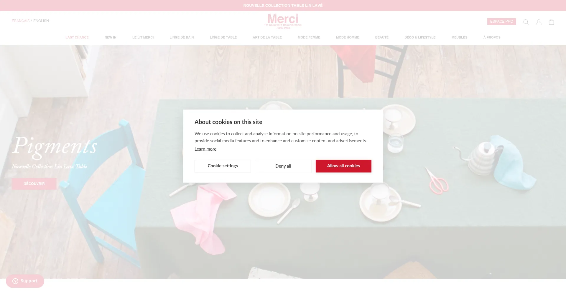 Website screenshot of Merci-merci.com