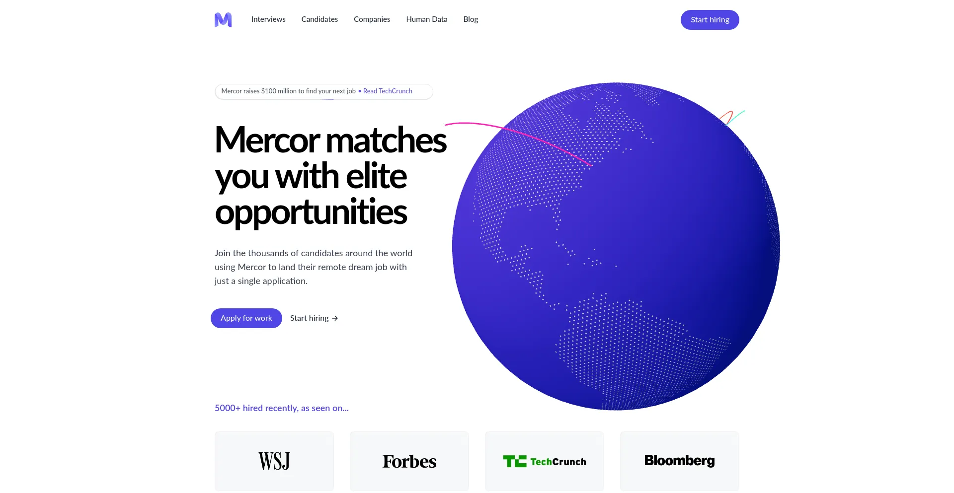 Website screenshot of Mercor.com