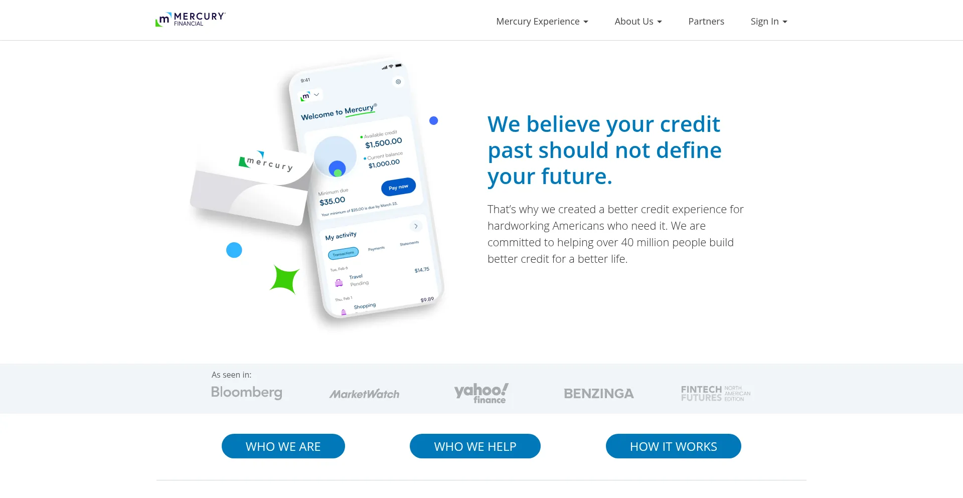 Website screenshot of Mercuryfinancial.com