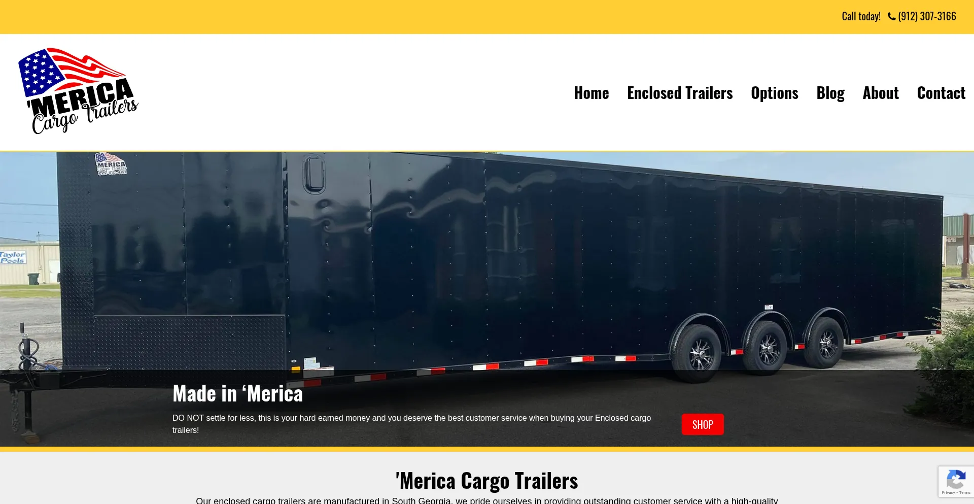 Website screenshot of Mericacargotrailers.com