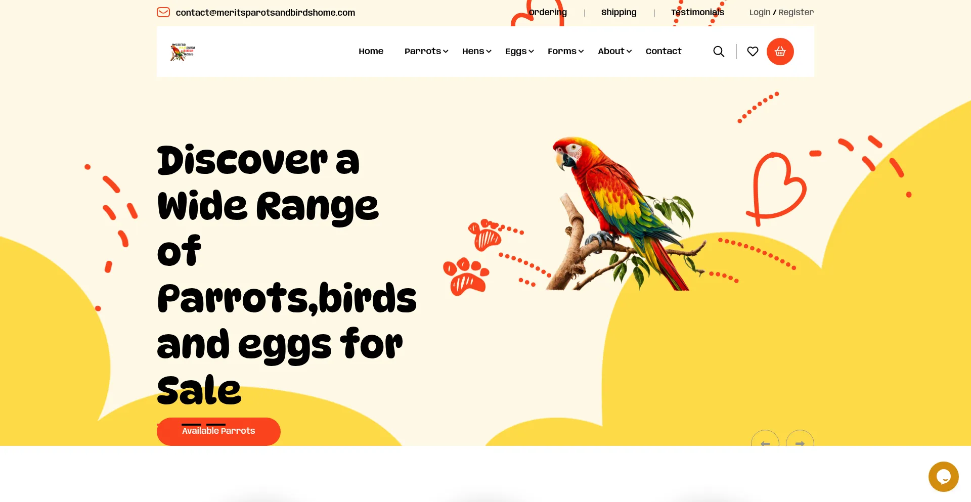 Website screenshot of Meritsparotsandbirdshome.com