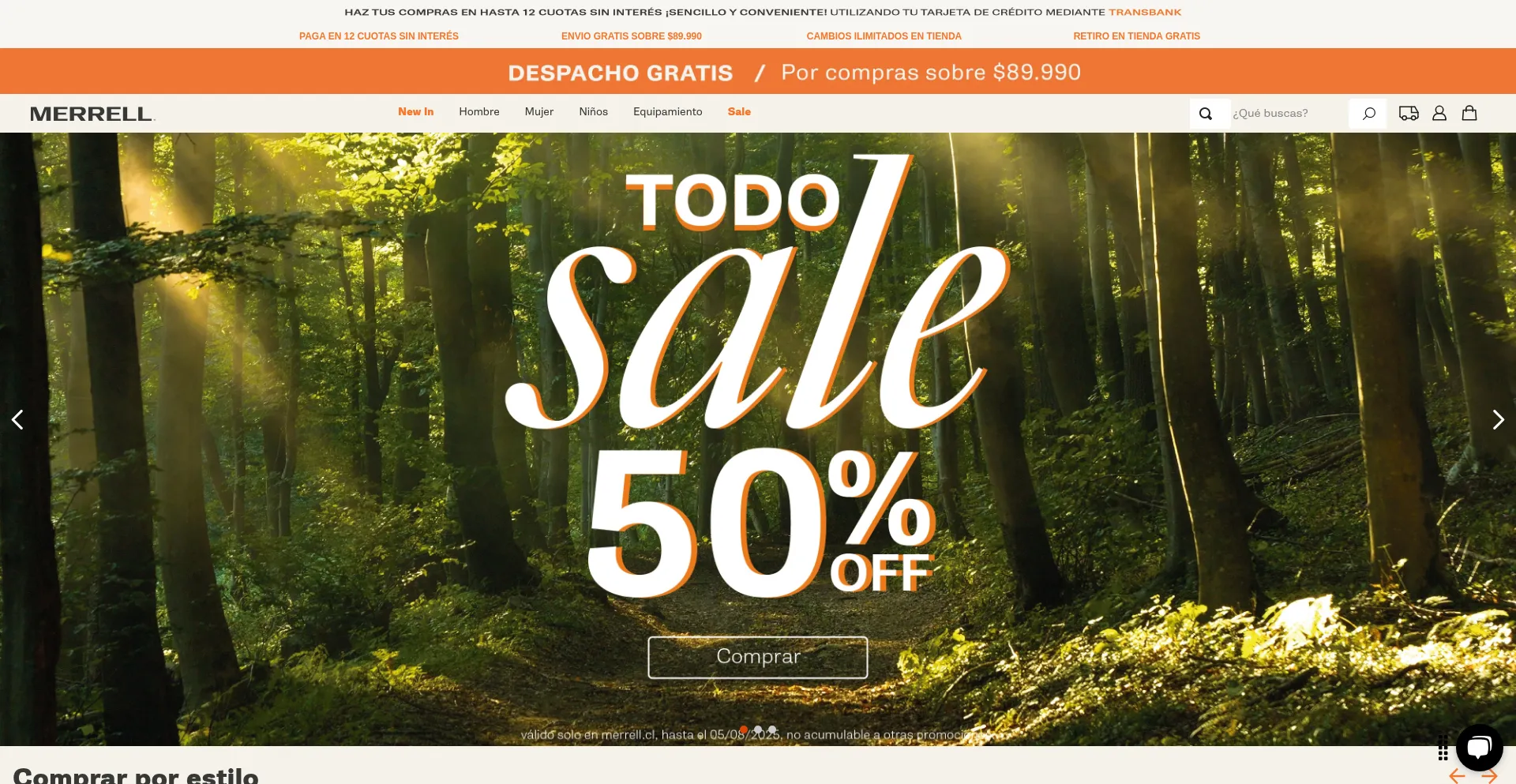 Website screenshot of Merrell.cl