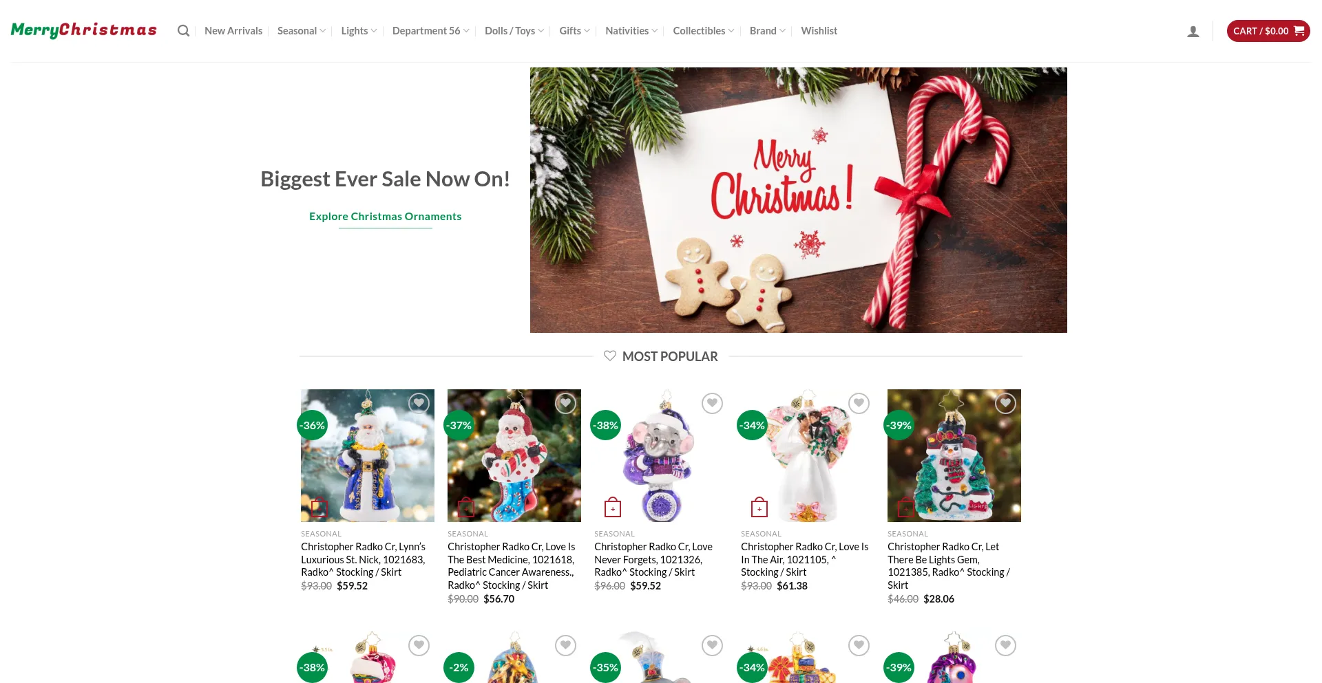 Website screenshot of Merryandchristmas.com
