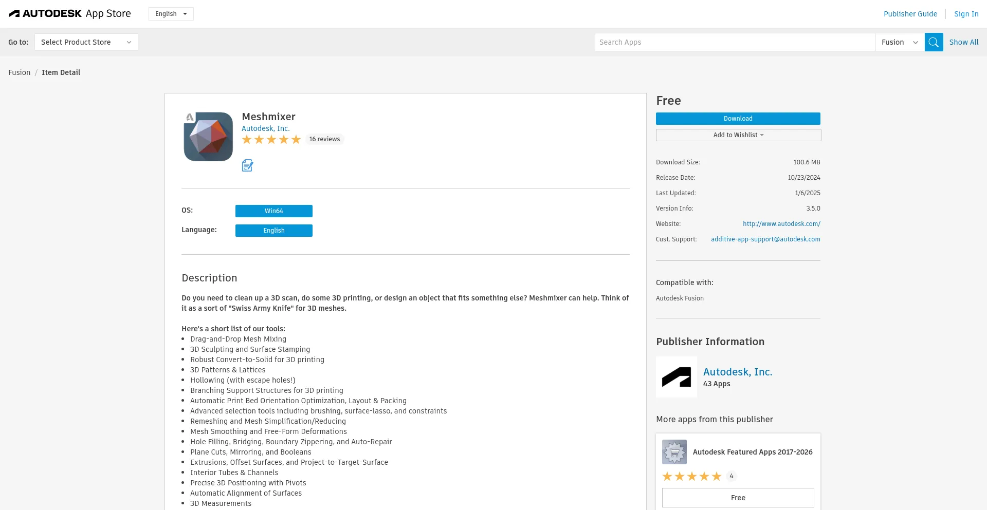 Website screenshot of Meshmixer.com