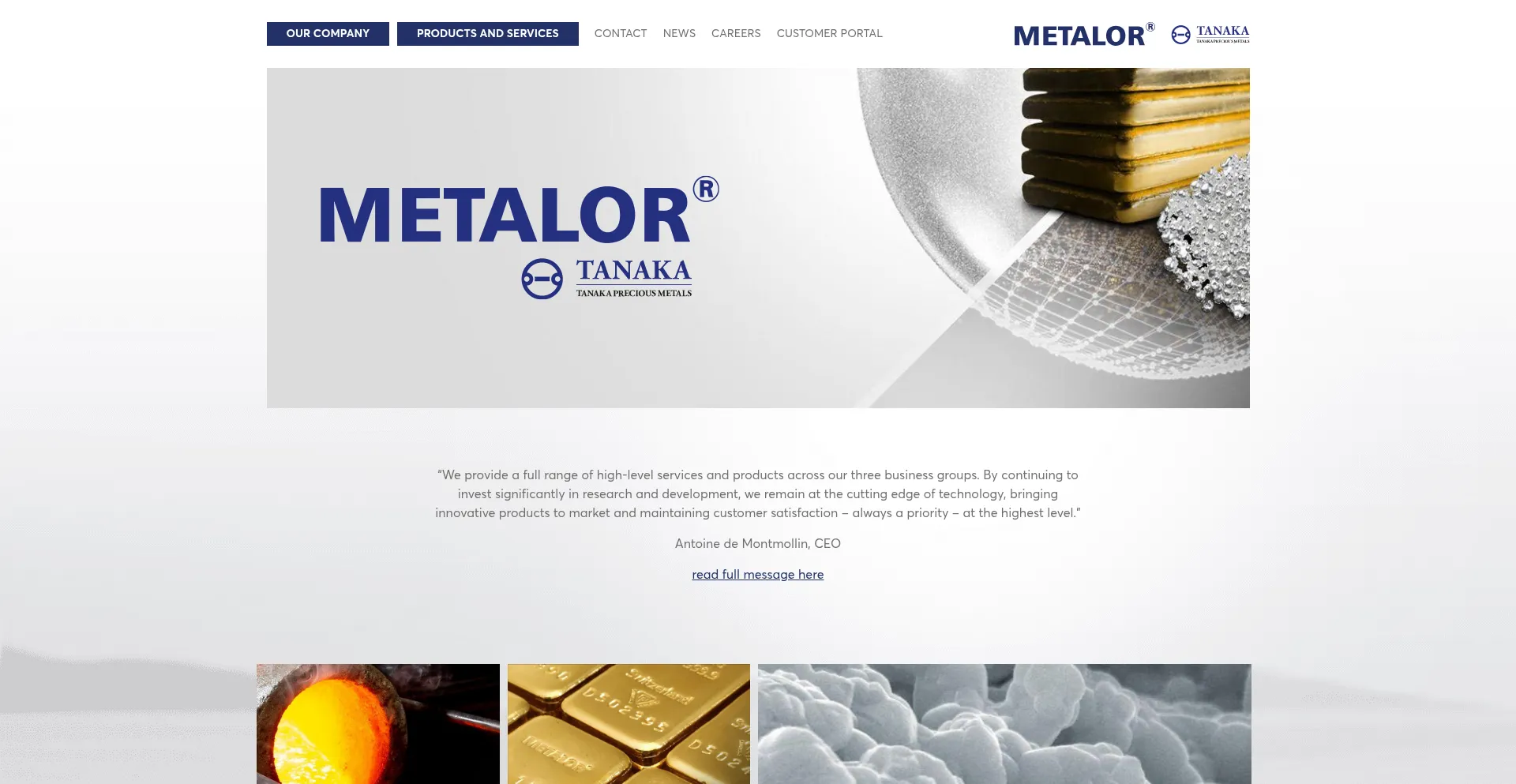 Website screenshot of Metalor.com