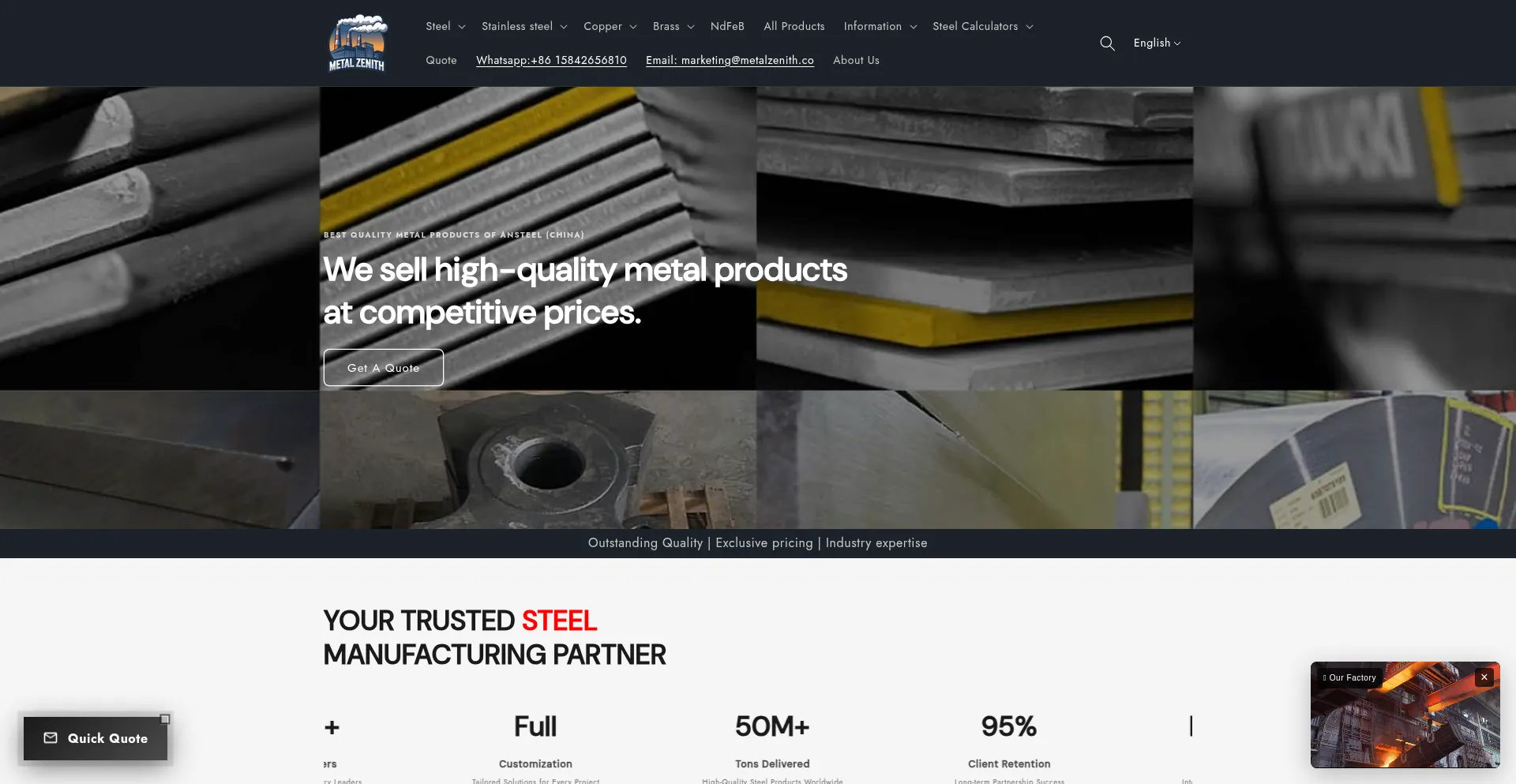 Website screenshot of Metalzenith.com