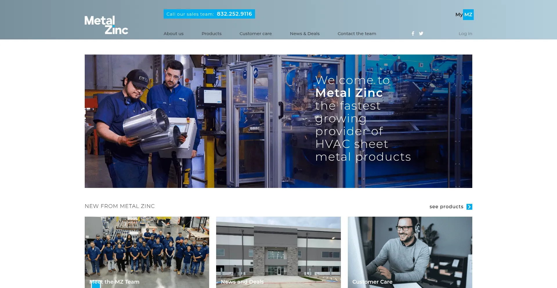 Website screenshot of Metalzincmfg.com