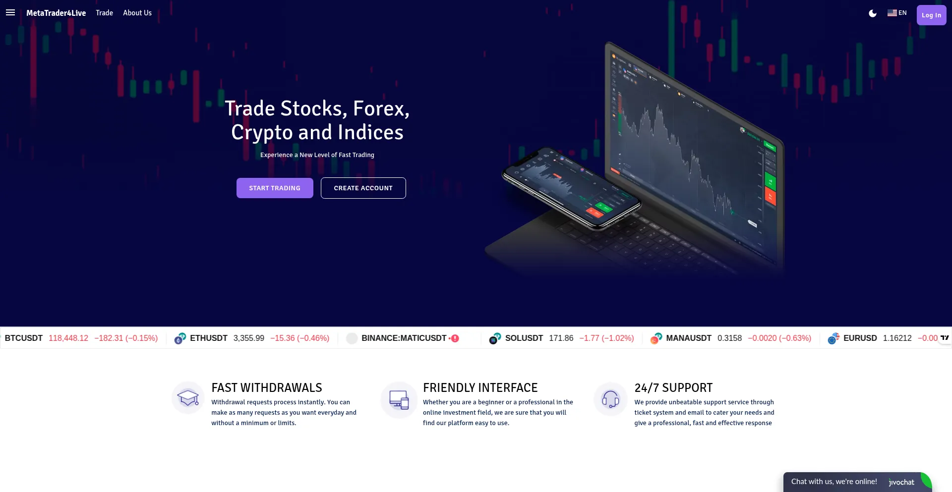 Website screenshot of Metatrader4live.com