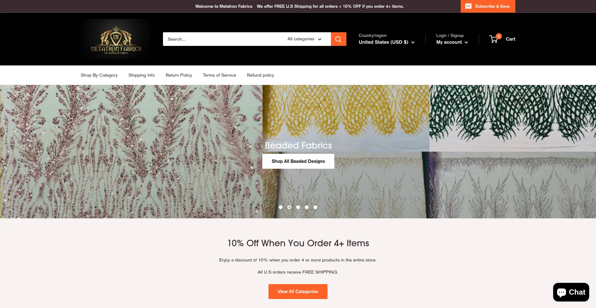 Website screenshot of Metatronfabrics.com