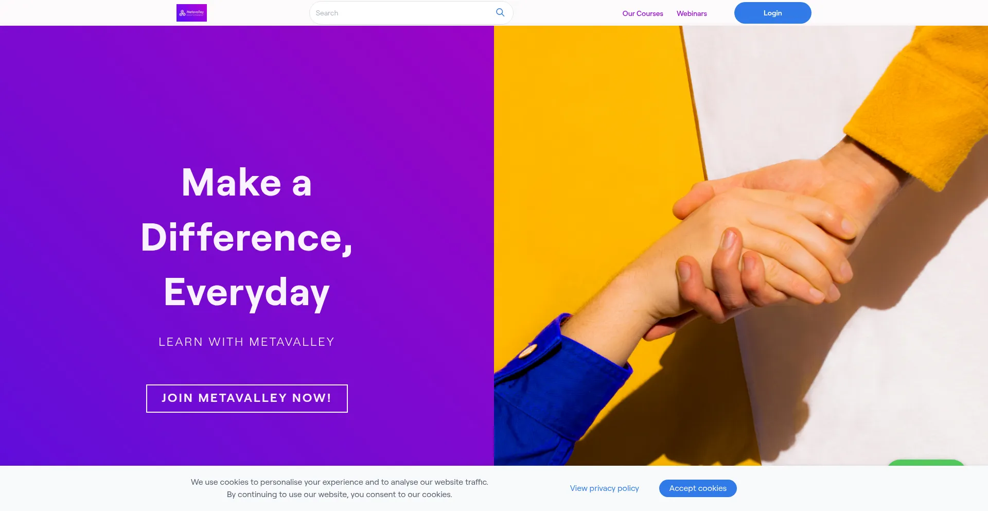 Website screenshot of Metavalleyupscaleuniversity.com