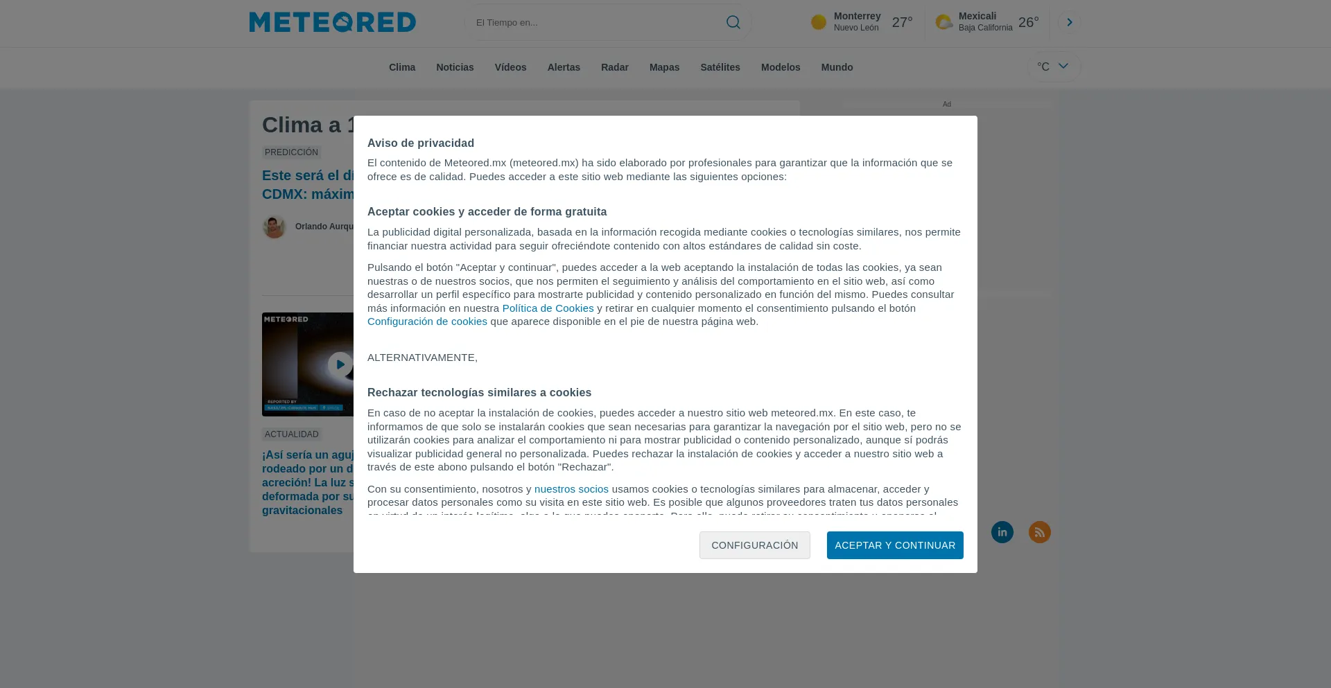 Website screenshot of Meteored.mx