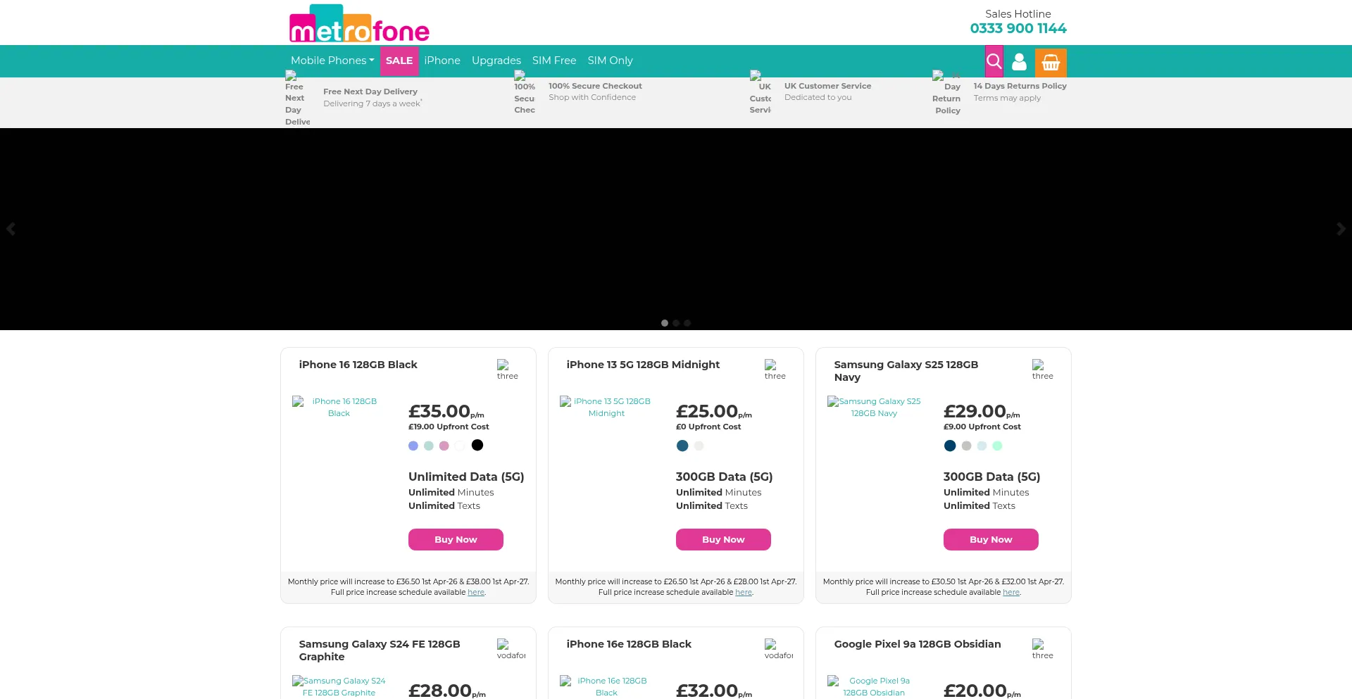 Website screenshot of Metrofone.co.uk
