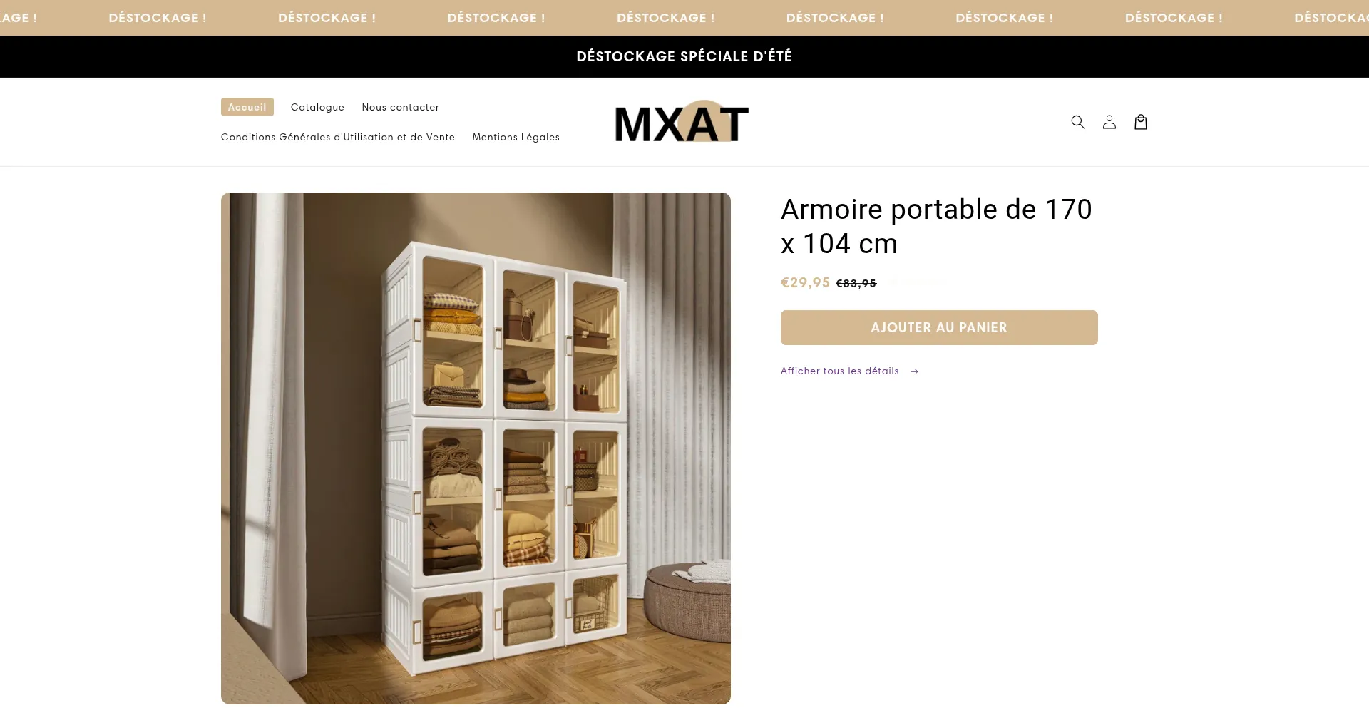 Website screenshot of Meublexat.myshopify.com