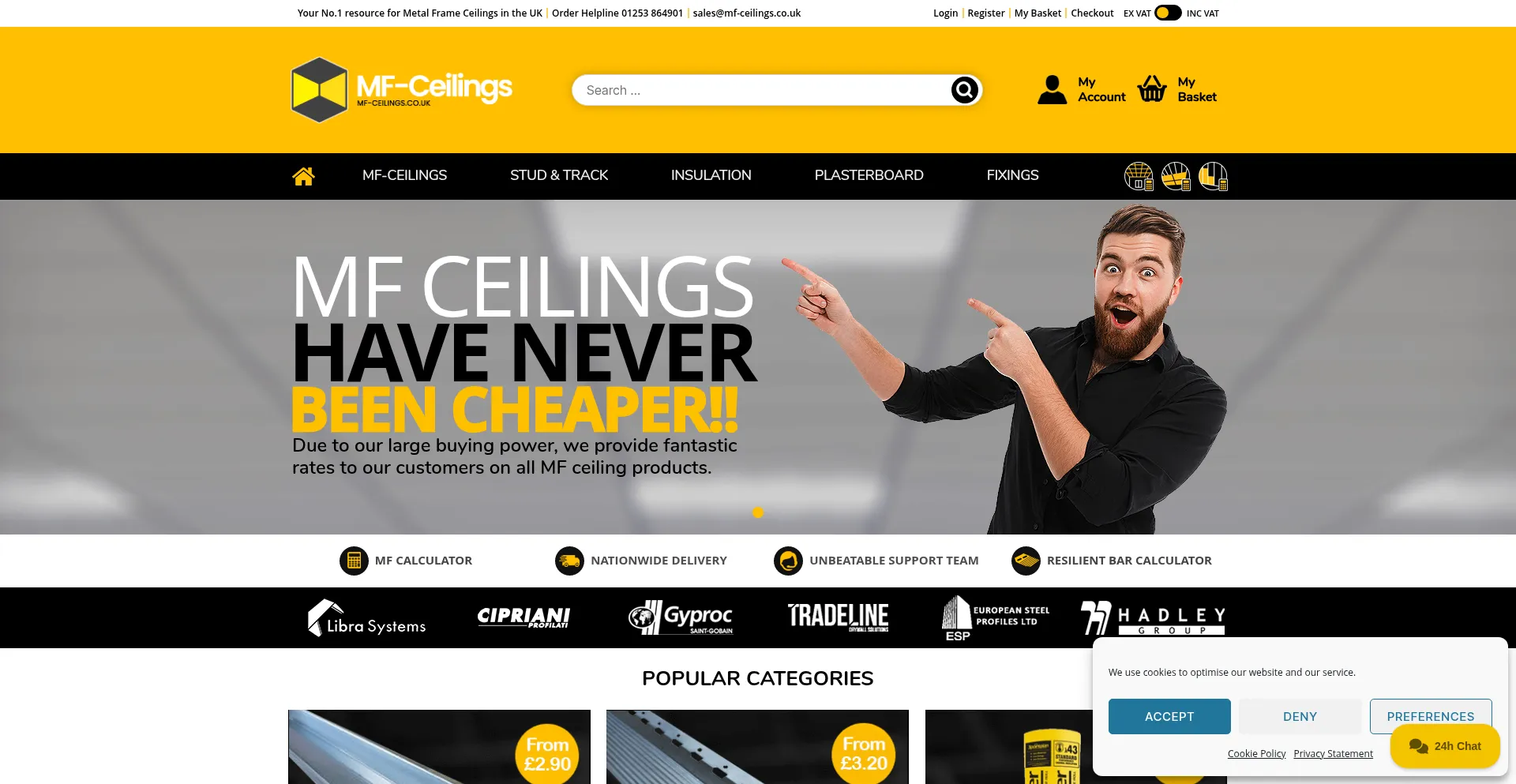 Website screenshot of Mf-ceilings.co.uk