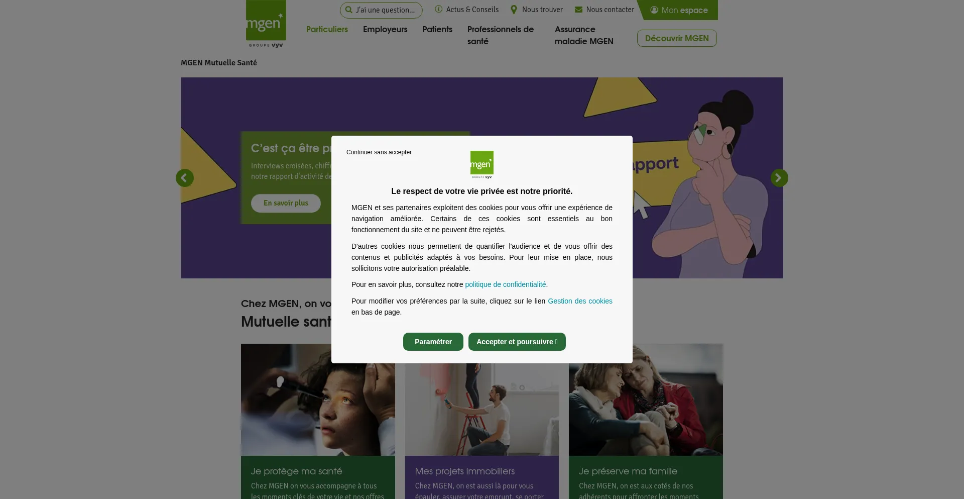 Website screenshot of Mgen.fr