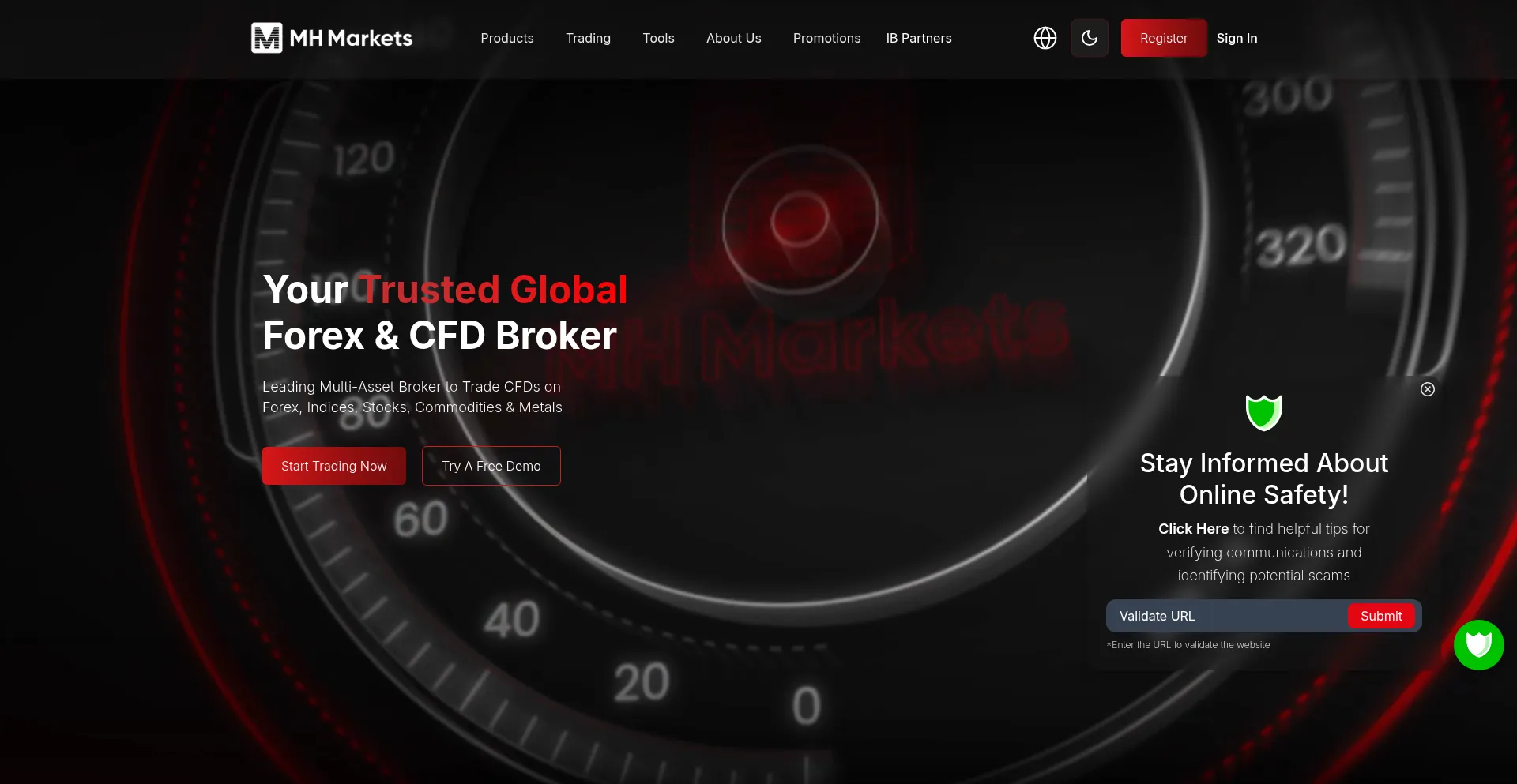 Website screenshot of Mhmarkets.com