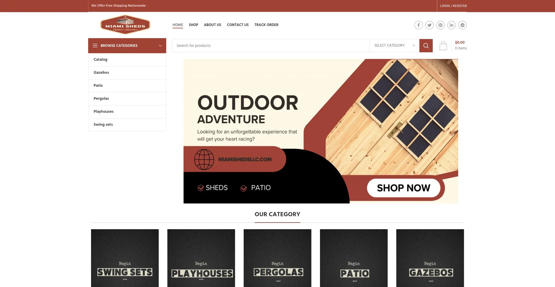Website screenshot of Miamisheds.shop