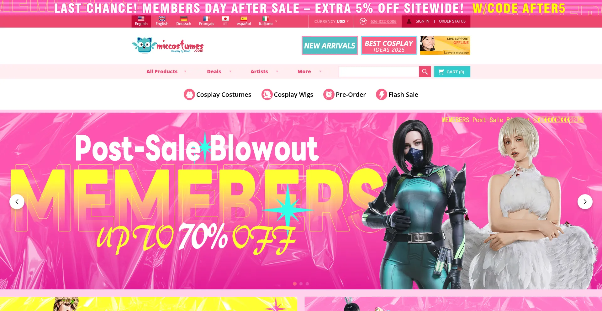 Website screenshot of Miccostumes.com