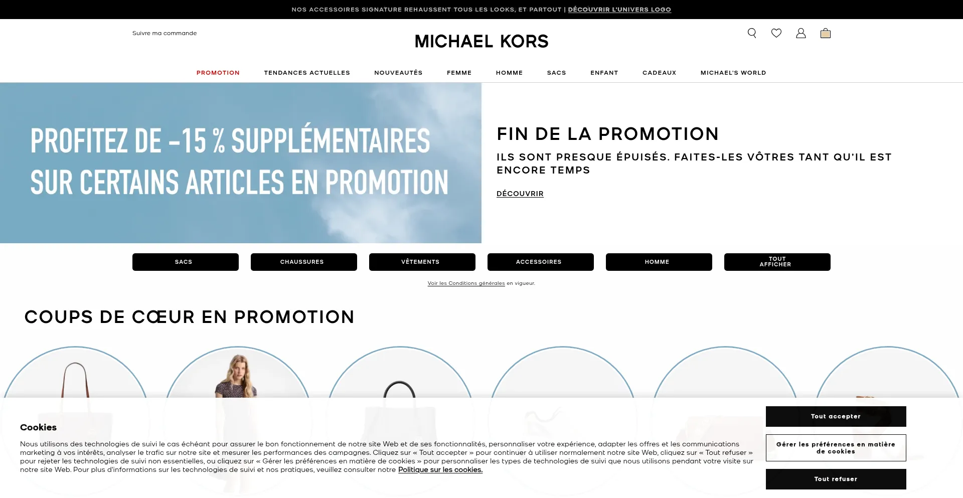 Website screenshot of Michaelkors.fr