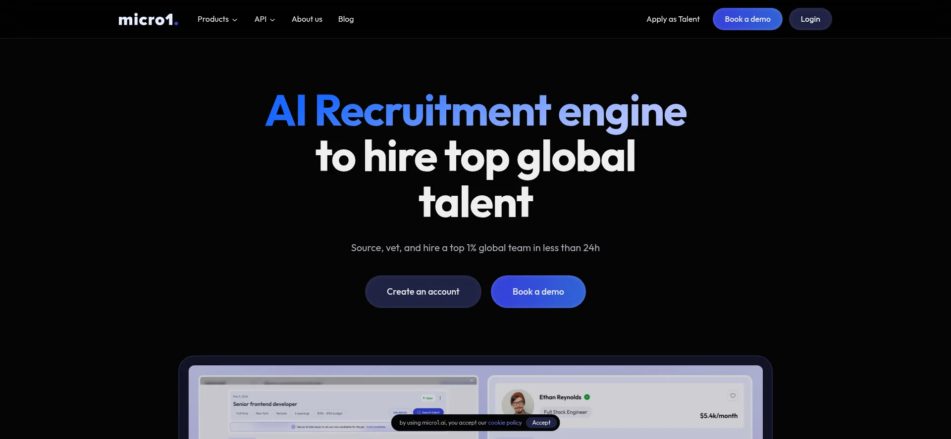 Website screenshot of Micro1.ai