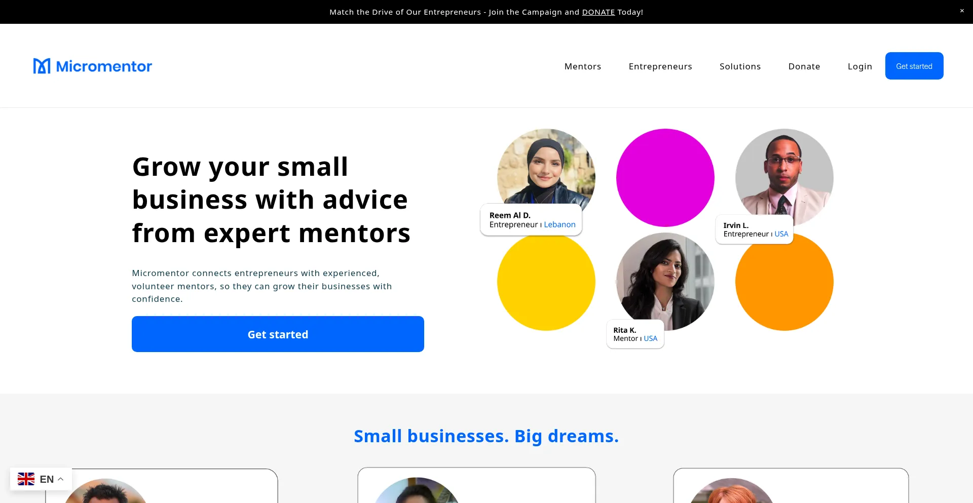 Website screenshot of Micromentor.org