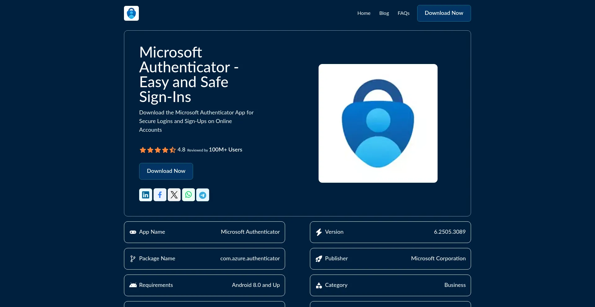 Website screenshot of Microsoftauthenticator.net