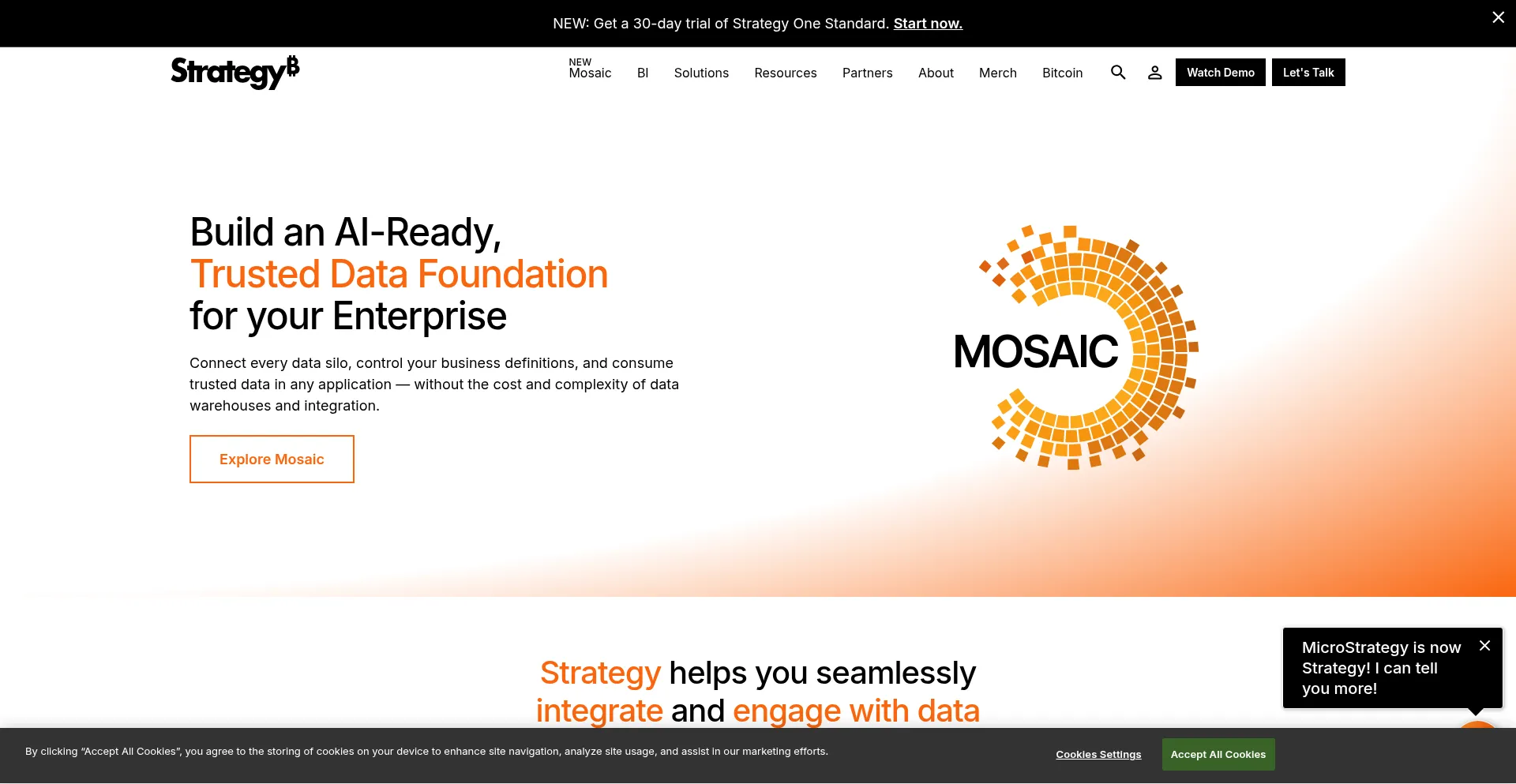 Website screenshot of Microstrategy.com