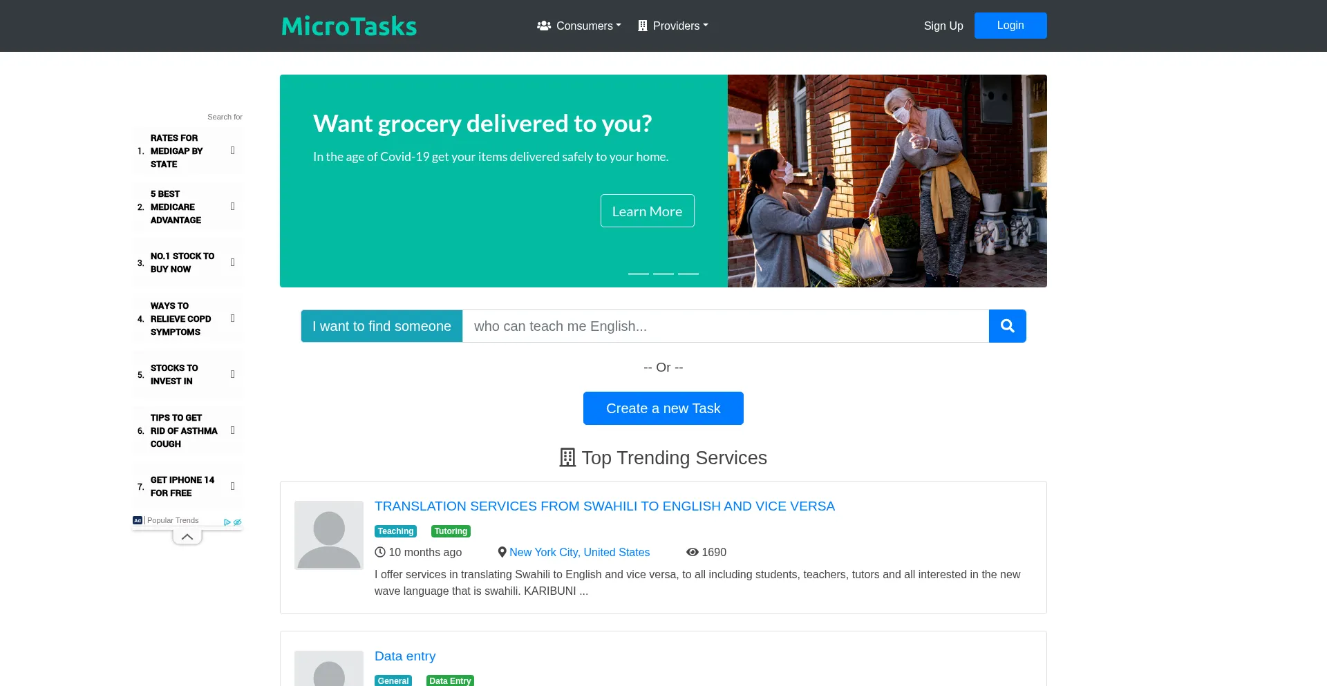 Website screenshot of Microtasks.io