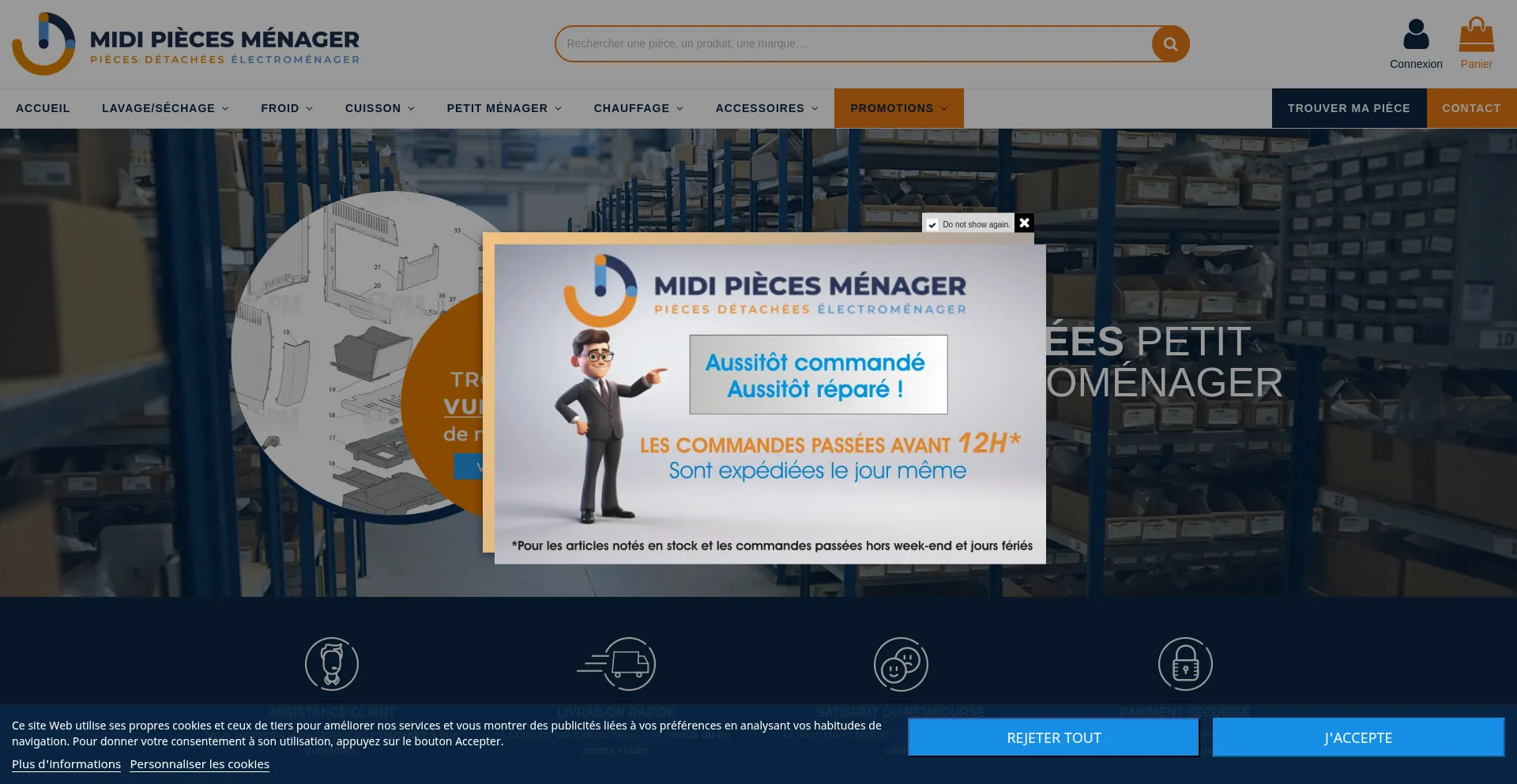 Website screenshot of Midi-pieces-menager.fr