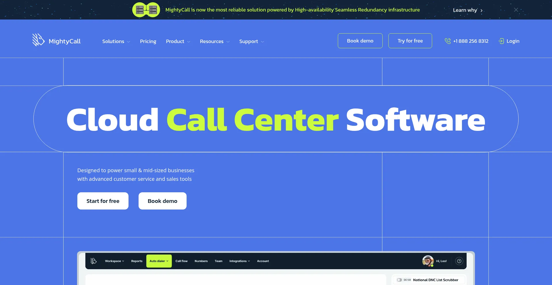 Website screenshot of Mightycall.com