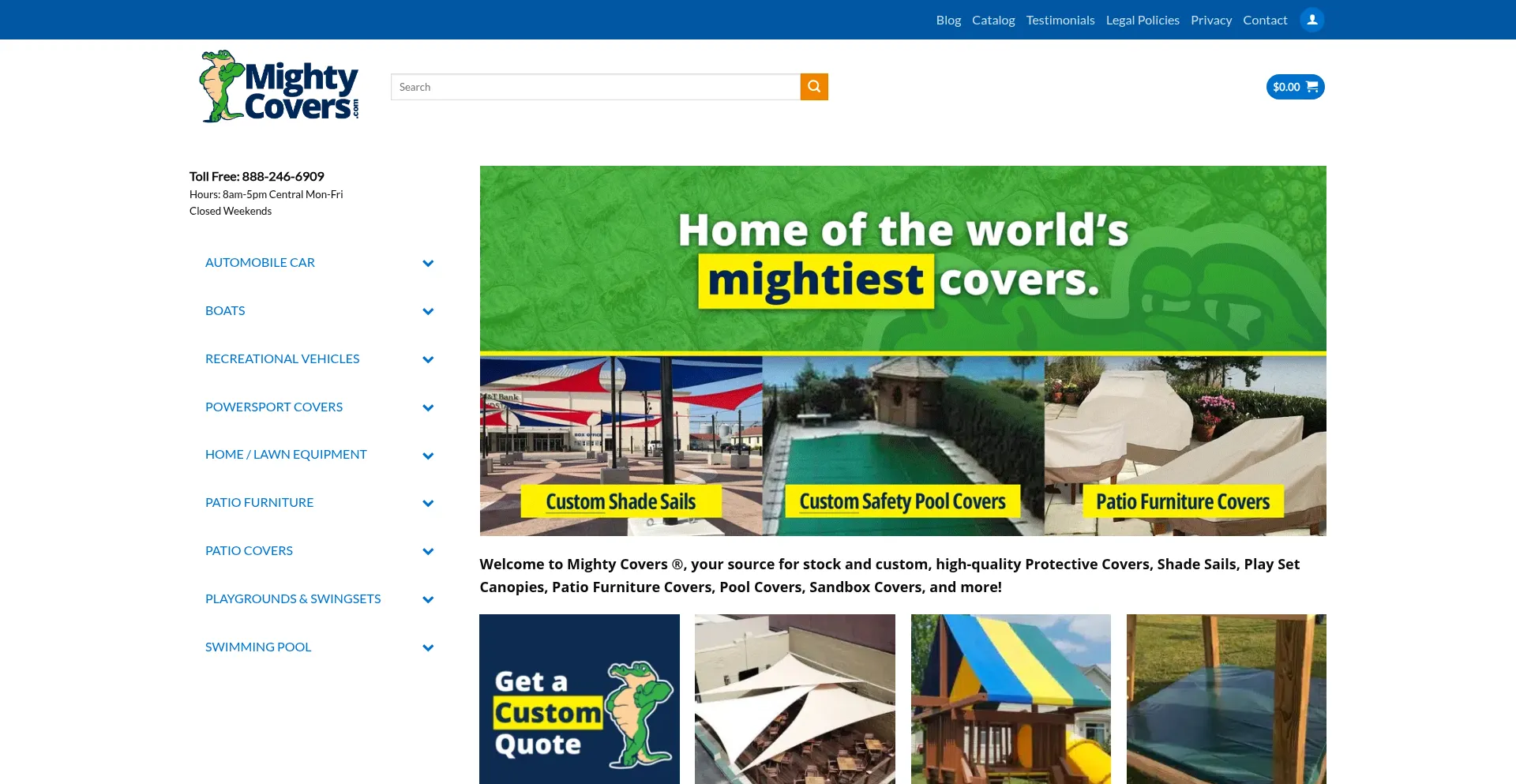 Website screenshot of Mightycovers.com