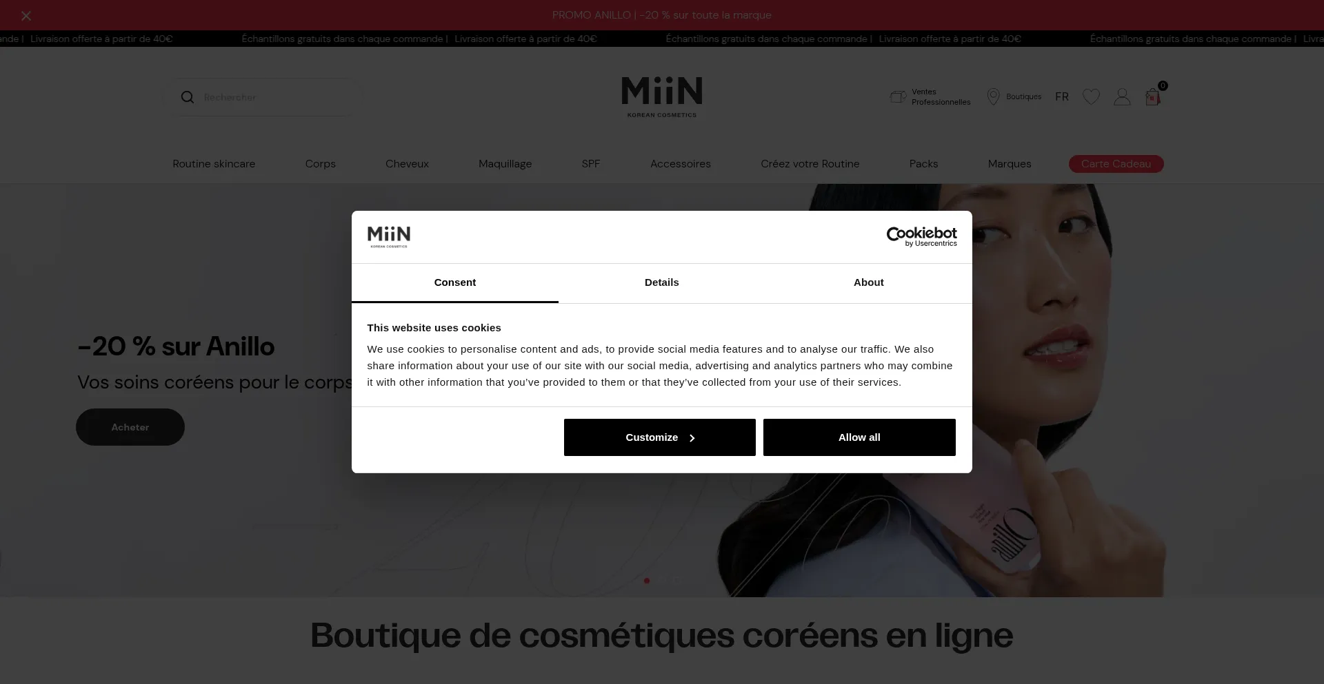 Website screenshot of Miin-cosmetics.fr