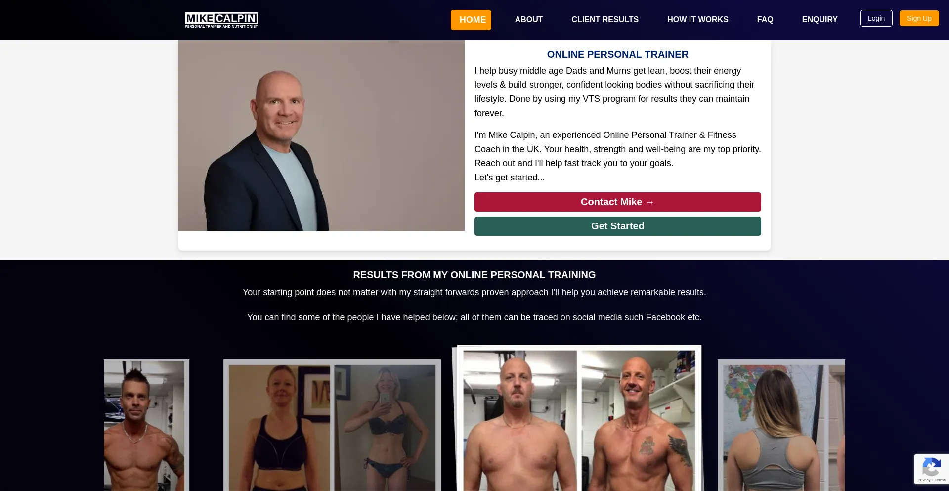 Website screenshot of Mikecalpinpersonaltrainer.com