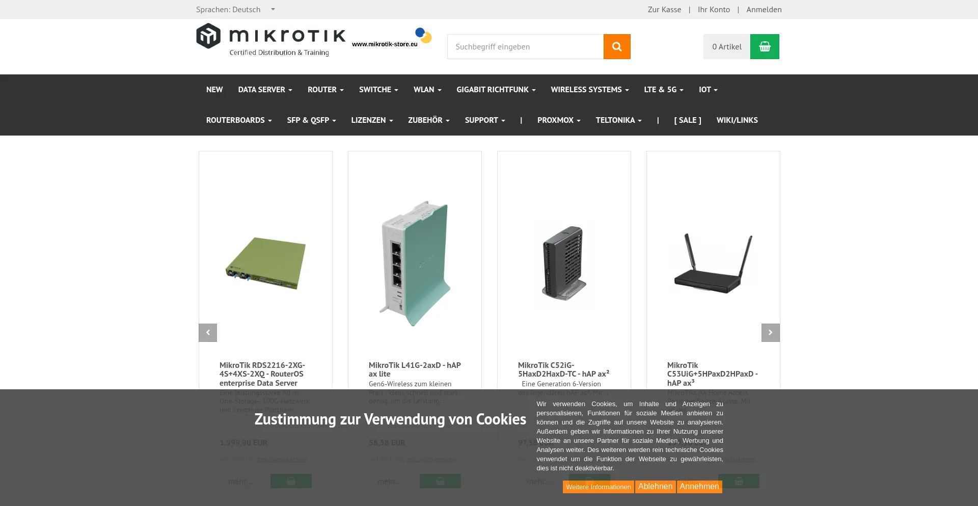 Website screenshot of Mikrotik-store.eu