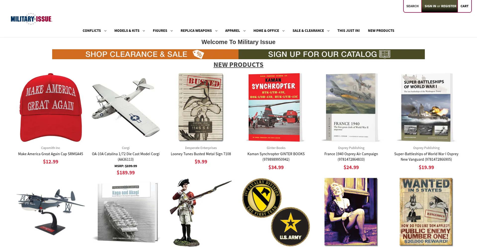 Website screenshot of Militaryissue.com