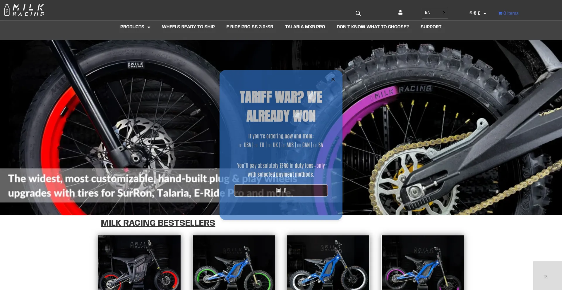 Website screenshot of Milkracing.com