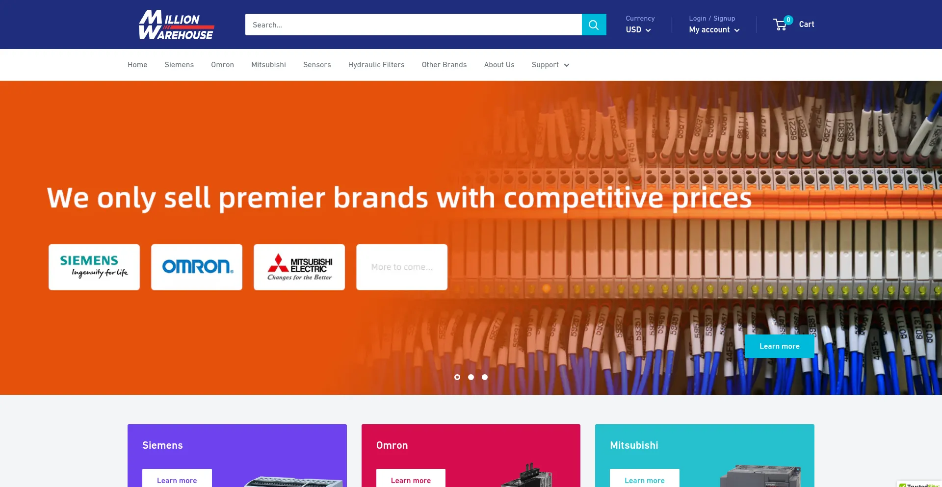 Website screenshot of Millionwarehouse.com