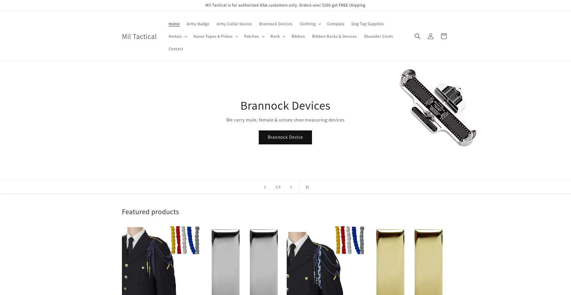 Website screenshot of Miltactical.com
