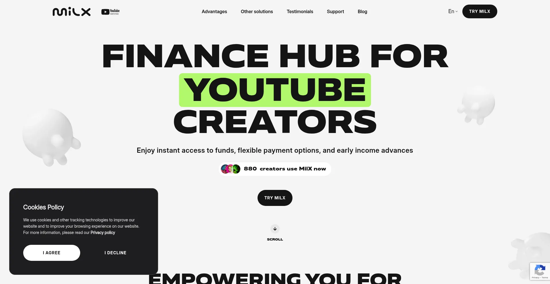 Website screenshot of Milx.app