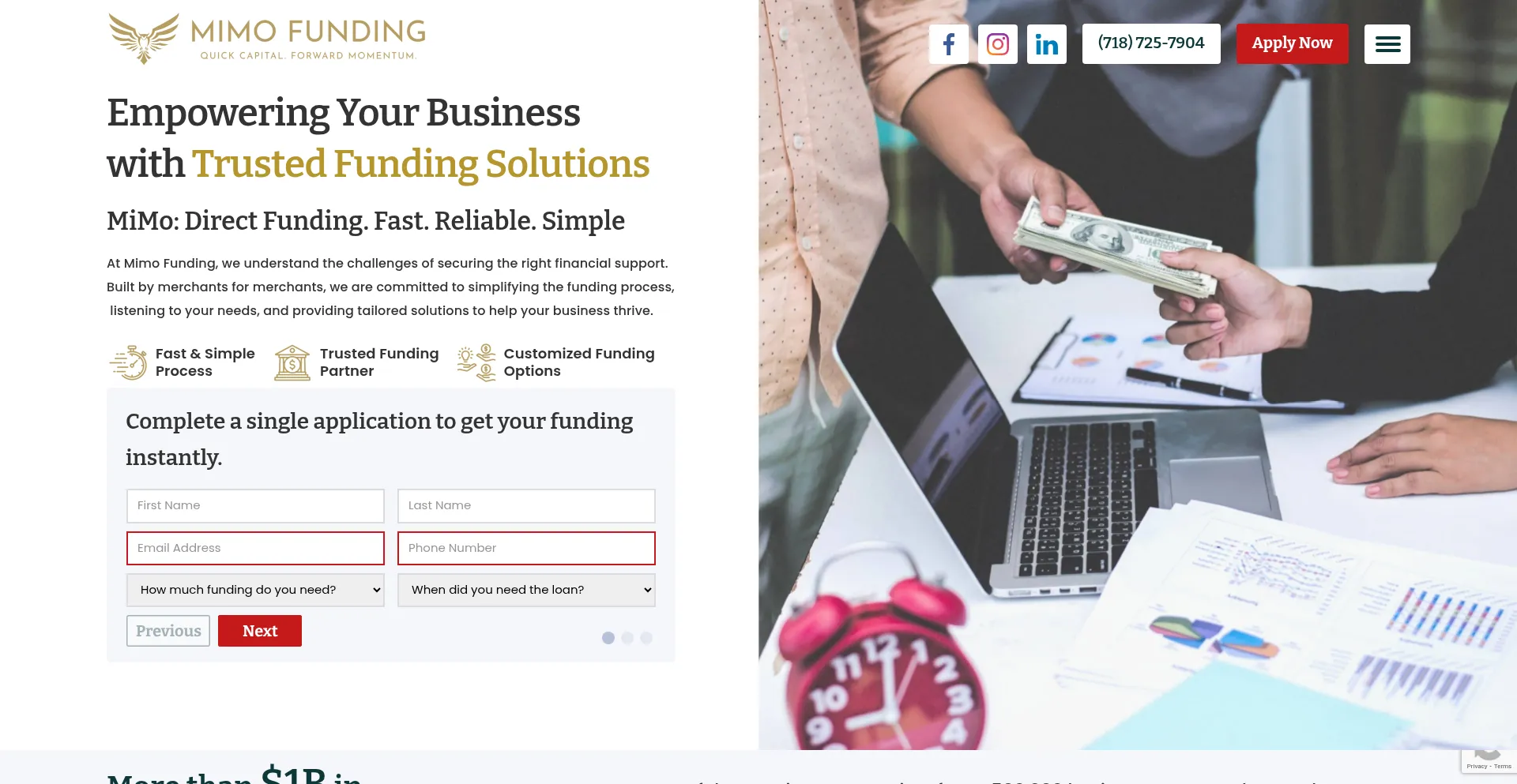 Website screenshot of Mimofunding.com