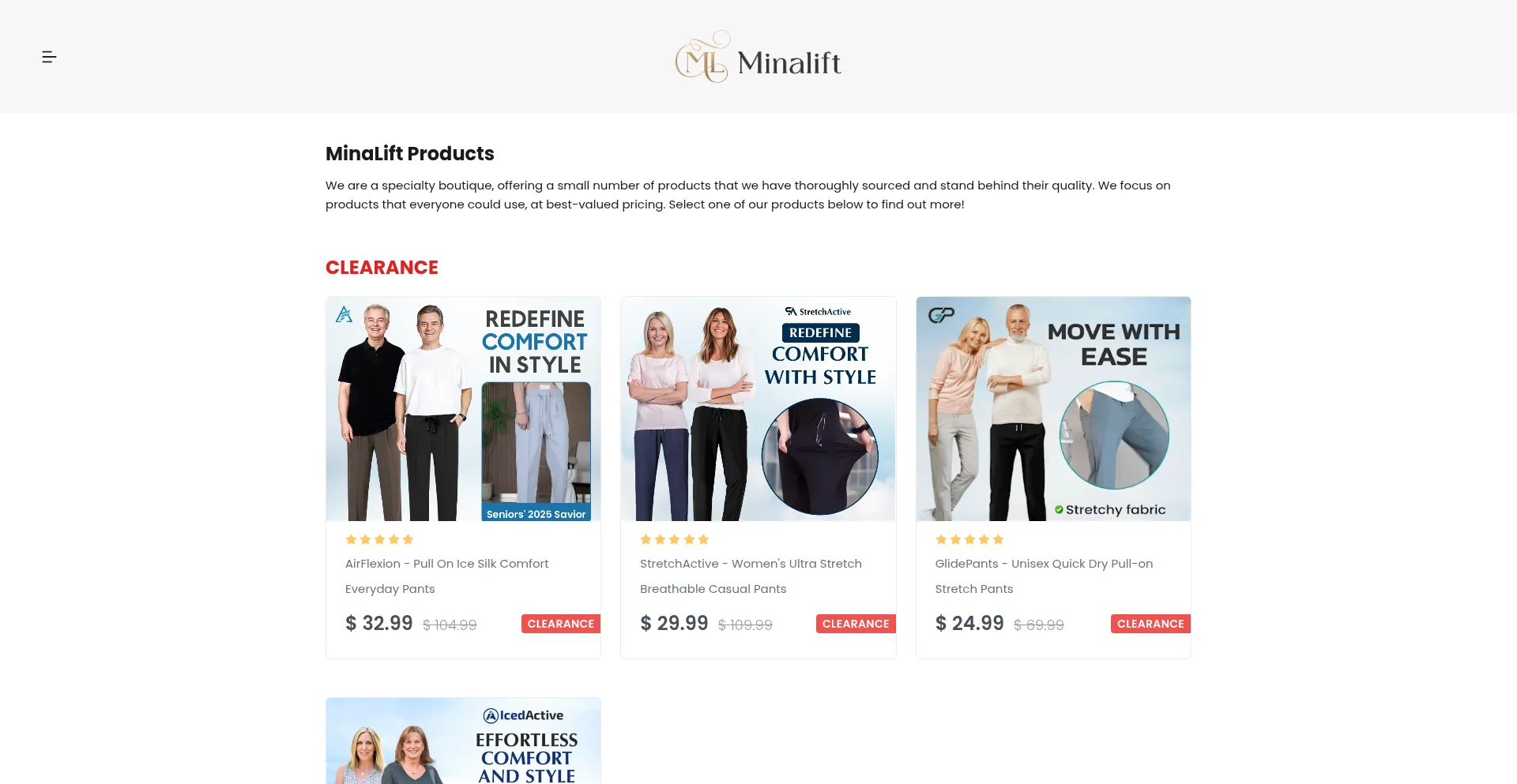 Website screenshot of Minalift.com